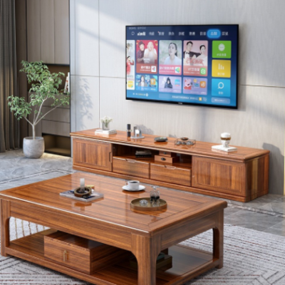 乌金木电视机茶几组合客厅现代简约全实木大小户型收纳储物柜地柜