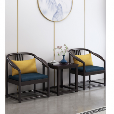 新中式实木圈椅单人太师椅阳台围椅三件套酒店休闲椅主人椅茶桌椅