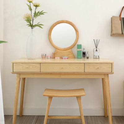 小户型卧室梳妆台带妆镜白蜡木实木原木新中式风化妆桌北欧家具