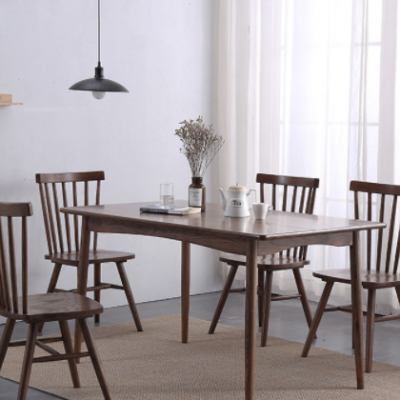北欧风全实木餐桌椅组合白蜡木黑胡桃色环保木蜡油日式一桌六椅