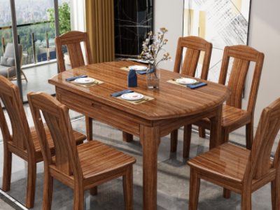 乌金木可伸缩折叠圆桌子家用餐厅圆餐桌椅组合现代中式全实木跳台