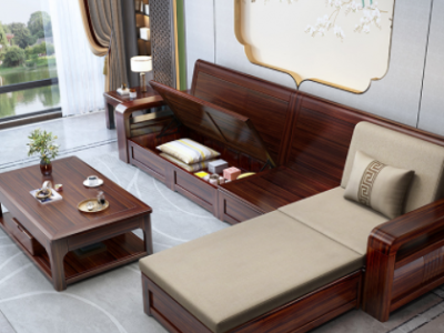 新中式乌金木全实木沙发组合轻奢小户型客厅转角贵妃储物沙发家具