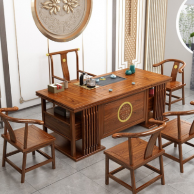 中式实木茶桌椅组合实木茶台花梨木办公室禅意功夫茶台家用泡茶桌