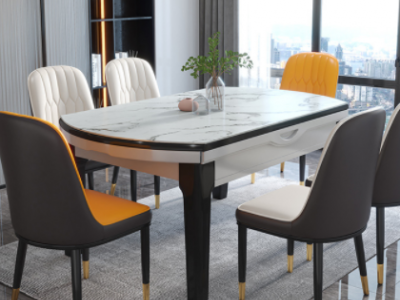 客厅家具实木餐桌椅组合岩板饭桌小方圆桌伸缩组装简约现代小户型