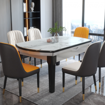 客厅家具实木餐桌椅组合岩板饭桌小方圆桌伸缩组装简约现代小户型