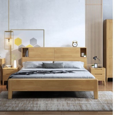 北欧实木床现代简约日式小户型1.5m民宿公寓1.8m双人高箱储物婚床