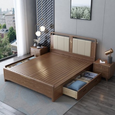 咏巢双11白蜡木新中式1.8米双人床主卧1.5米软靠简约床现代实木床