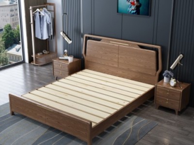 实木床新中式白蜡木现代简约1.8m1.5m主卧双人床结婚床硬靠储物床