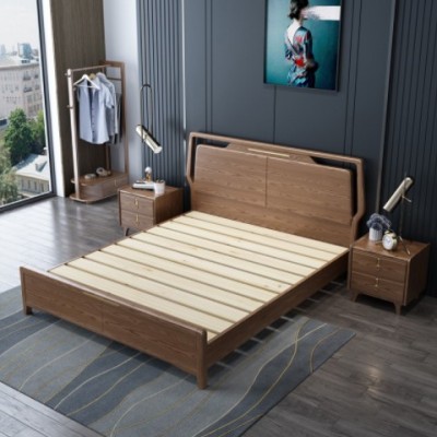 实木床新中式白蜡木现代简约1.8m1.5m主卧双人床结婚床硬靠储物床