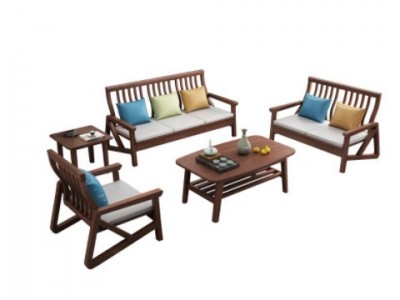 新中式实木沙发123组合现代简约小户型三人位木质冬夏两用L型沙发