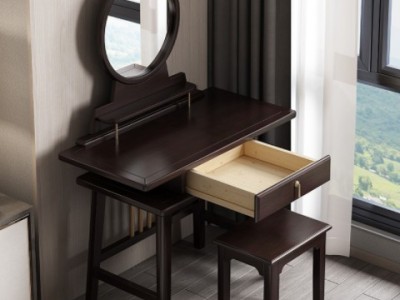 新中式实木梳妆台简约带镜化妆桌轻奢禅意大小户型卧室多功能家具