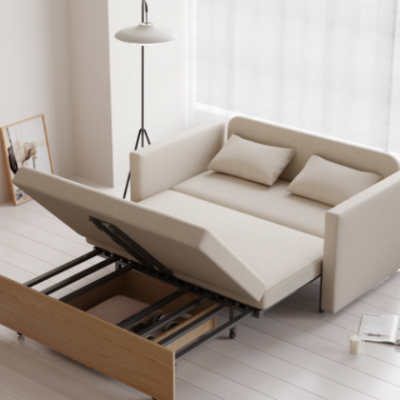 北欧实木布艺沙发床两用客厅小户型单人双人伸缩抽拉式1.5m储物床
