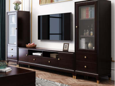 美式轻奢实木电视柜组合后现代简约电视机储物柜小美风格客厅家具