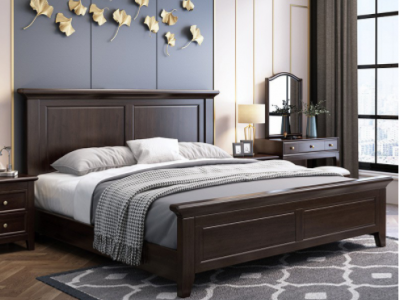 美式轻奢纯实木床轻奢双人1.8米现代简约主卧婚床1.5高箱储物家具