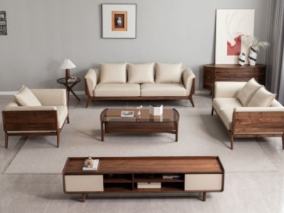 致典 现代 简约 黑胡桃实木沙发 净空系列客厅 套房家具实木沙发