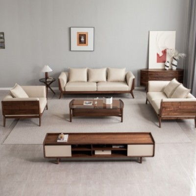 致典 现代 简约 黑胡桃实木沙发 净空系列客厅 套房家具实木沙发