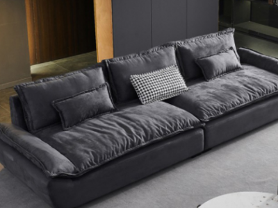 意式极简羽绒科技布沙发客厅简约北欧新款懒人一字型磨砂绒布沙发