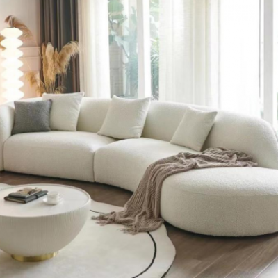 北欧弧形羊羔绒月亮沙发客厅现代轻奢设计师意式极简异形布艺沙发