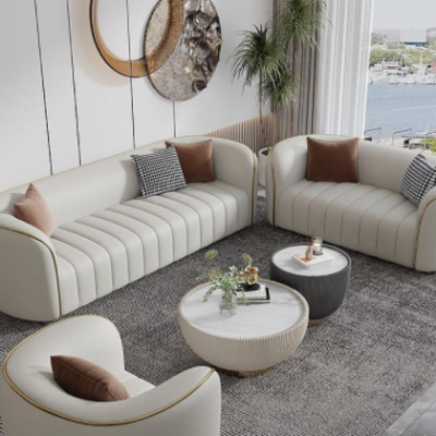 意式轻奢真皮沙发客厅小户型现代简约KTV四人位直排沙发组合整装