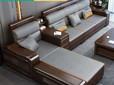 紫金檀木中式现代客厅转角贵妃储物沙发高靠冬夏两用实木沙发组合