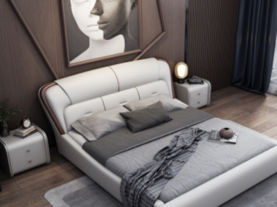 皮艺床轻奢北欧科技布双人床1.8米现代简约皮床婚床主卧室 皮艺床
