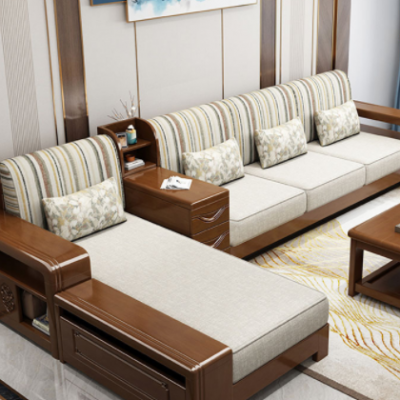 全实木沙发组合现代简约经济型小户型储物布艺新中式沙发客厅家具