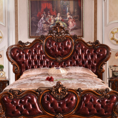 欧式实木雕花真皮1.8米大床别墅主卧奢华双人床加宽2米美式床婚床