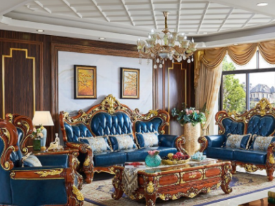 欧式真皮沙发客厅123组合美式实木雕花头层牛皮别墅全屋家具套装