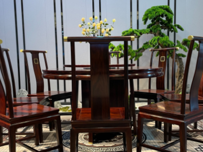 红木家具新中式餐桌 印尼黑酸枝餐桌椅组合家用阔叶黄檀圆桌圆台