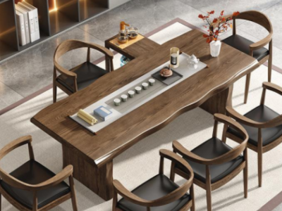 新中式实木茶桌椅组合 家用客厅阳台洽谈泡茶桌 茶室接待原木茶台