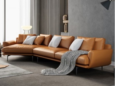 转角真皮沙发意式极简异形头层牛皮简约后现代大户型沙发轻奢沙发