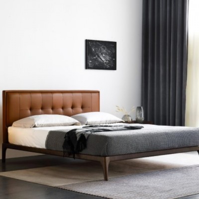 现代简约1.35米1.5北欧实木床轻奢小户型1.8双人主卧床网红真皮床