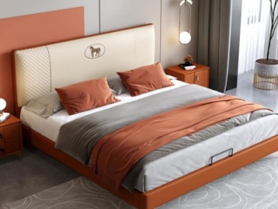 轻奢真皮小户型床网红皮艺软包床简约现代双人床齐边现代主卧婚床