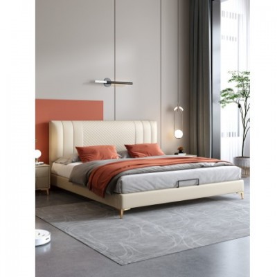 轻奢真皮卧室储物齐边床小户型网红床现代简约1.8米双人主卧婚床