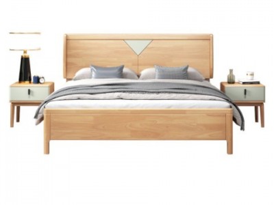 北欧实木床1.8米双人床主卧现代简约1.5米经济型小户型拼色储物床