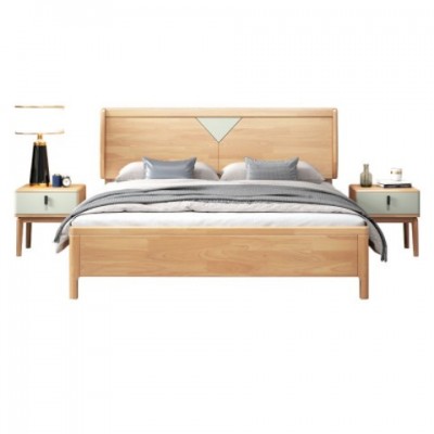 北欧实木床1.8米双人床主卧现代简约1.5米经济型小户型拼色储物床