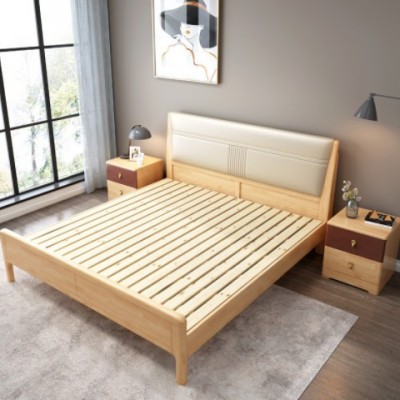 北欧风格软靠全实木床1.8米1.5小户型现代简约原木双人床主卧婚床