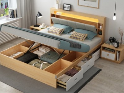 单人床气动高箱储物床主卧1.8现代简约小户型1.5床箱体收纳双人床