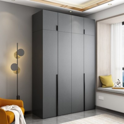 轻奢现代简约衣柜家用卧室北欧推拉门组合极简经济型柜子黑色六门