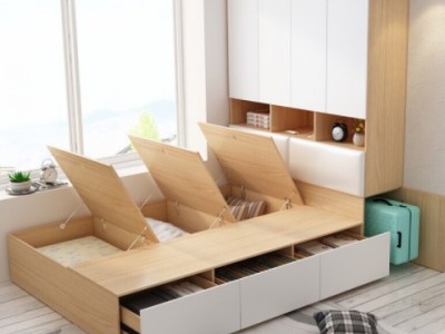 床多功能榻榻米床衣柜连体床北欧简约多功能木质储物高箱气动床