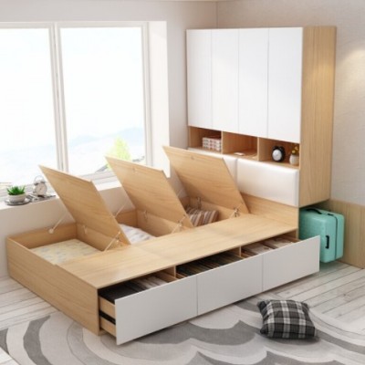 床多功能榻榻米床衣柜连体床北欧简约多功能木质储物高箱气动床
