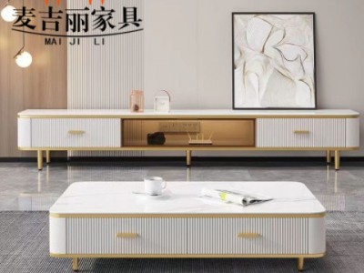 轻奢岩板电视柜茶几组合现代简约储物柜家用轻奢现代小户型落地柜图2