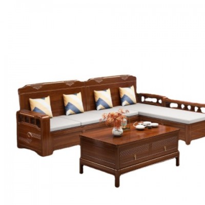 新中式实木沙发组合大小户型家用客厅冬夏两用高箱储物转角沙发