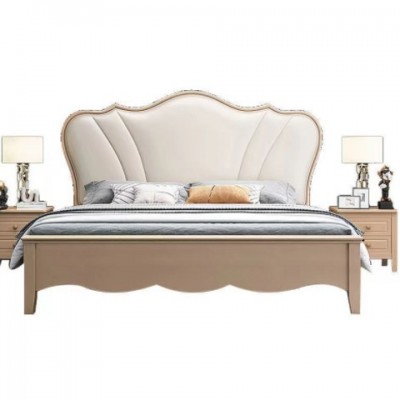 美式轻奢实木床现代简约皮床主卧1.8米双人床1.5米欧式软靠公主床