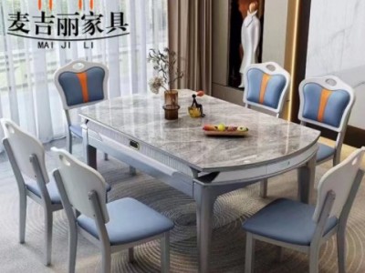 岩板餐桌椅组合小户型家用吃饭桌子椅子大理石实木餐桌可伸缩折叠图3