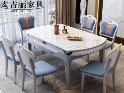岩板餐桌椅组合小户型家用吃饭桌子椅子大理石实木餐桌可伸缩折叠图2