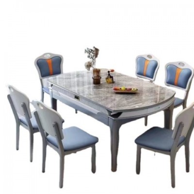 岩板餐桌椅组合小户型家用吃饭桌子椅子大理石实木餐桌可伸缩折叠