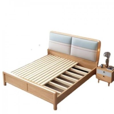 北欧实木床现代简约双人床1.8米轻奢床1.5米单人床品质软靠储物床