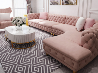 美式布艺皮艺全拉扣弧形沙发客厅新款半圆设计师网红异形转角沙发