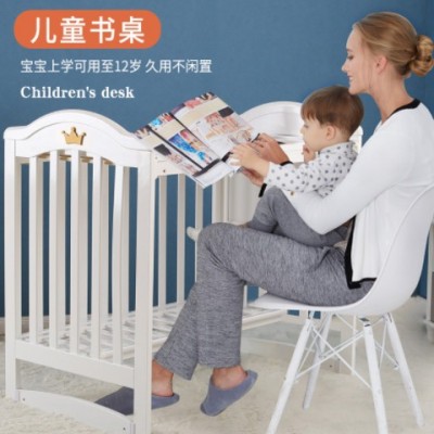 呵宝婴儿床多功能实木油漆白床新生儿摇篮床0-3岁宝宝童床带滚轮